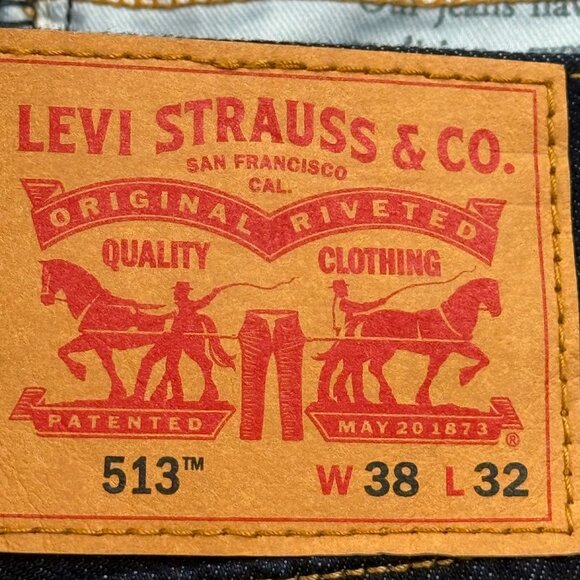 Levis 513 Men's Slim Fit Straight Leg Navy Denim Jeans Size 38x32 Zip Closure NW - Picture 11 of 12